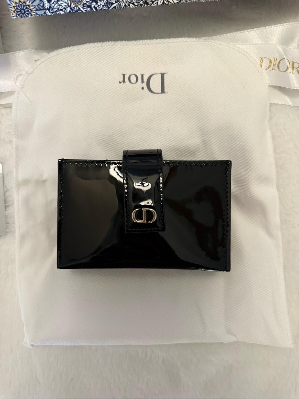 Dior Black Patent Leather Compact Wallet with Dior CD Logo